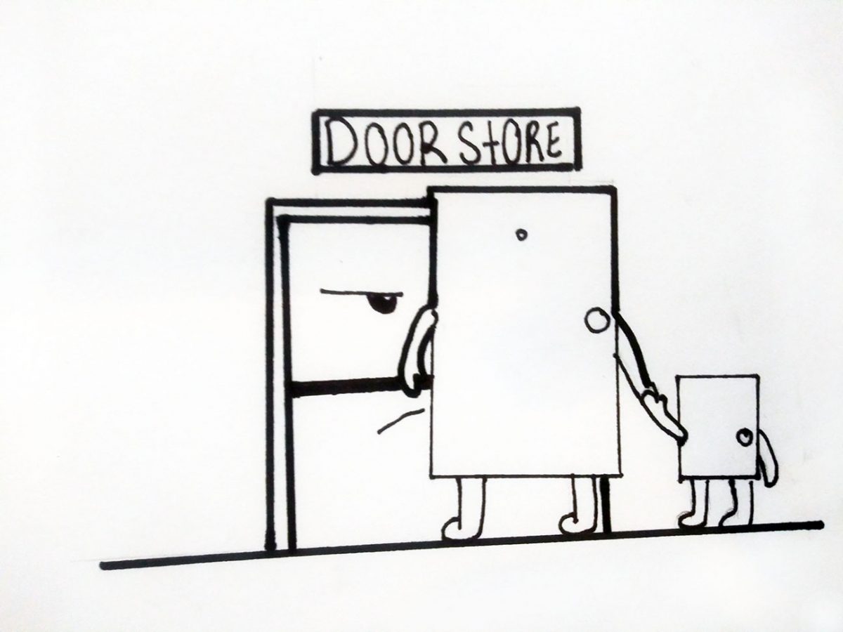 two doors going into a door store