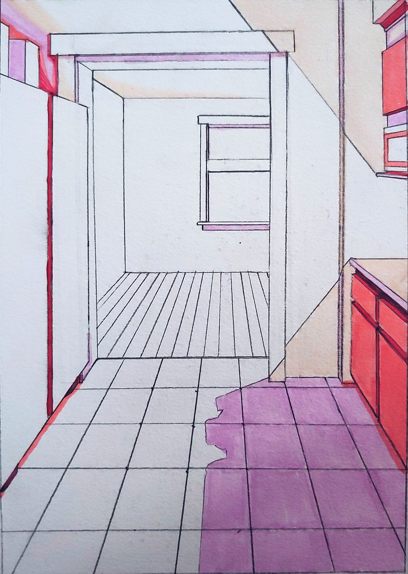 perspective of interior with counter