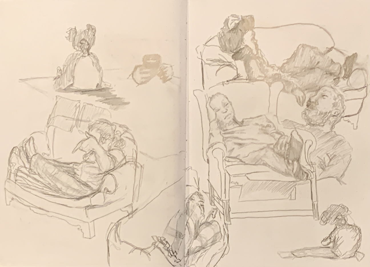 sketches of people in chairs