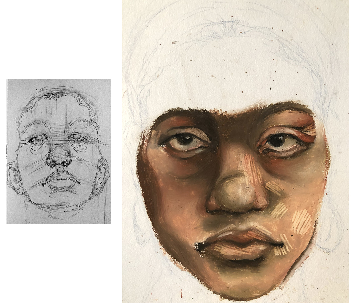 pencil work on portrait, full color portrait