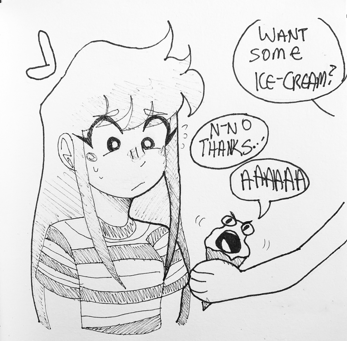 Ice cream cone that doesn't want to be eaten being handed to a person