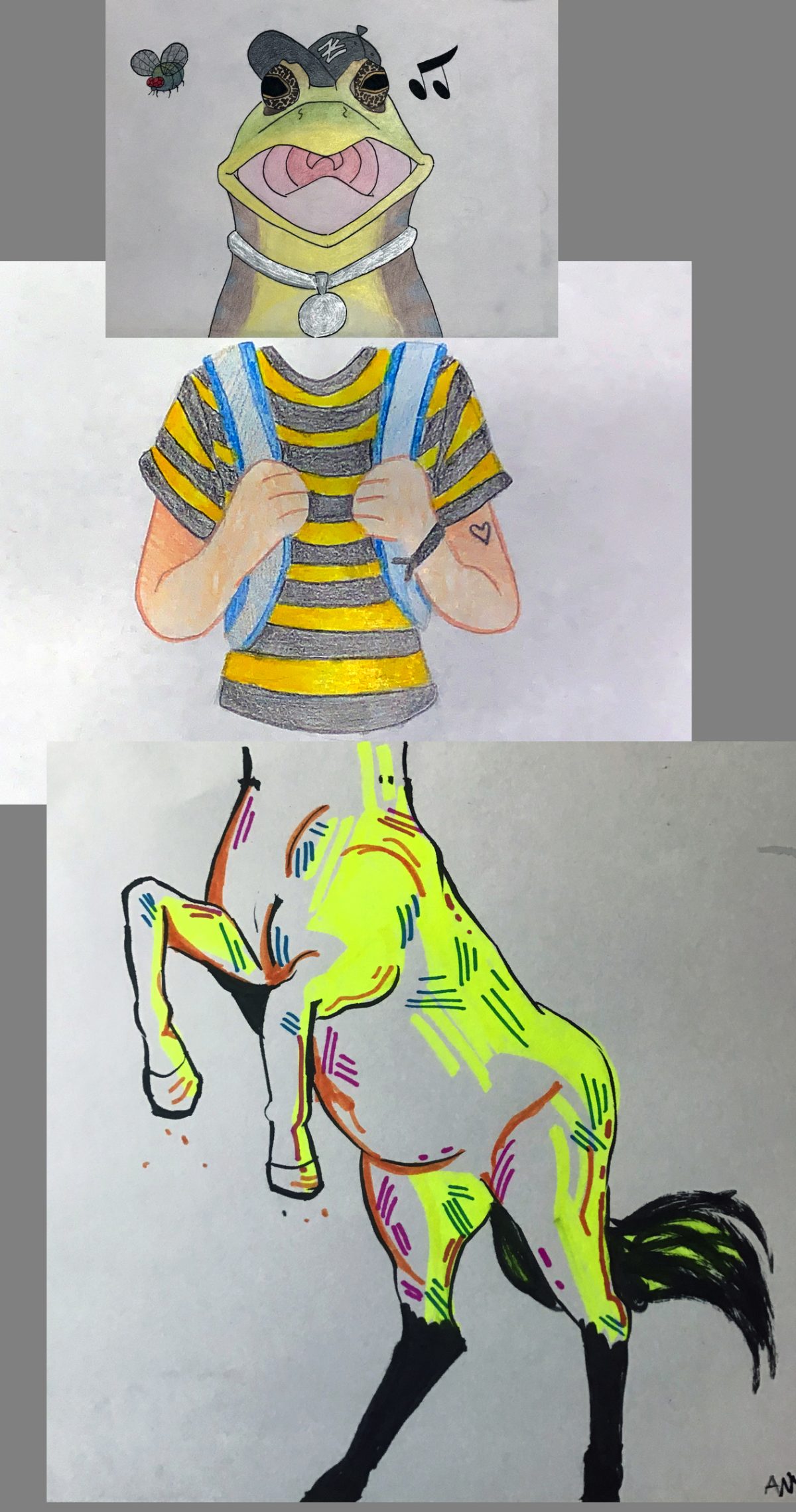 A 3 person collaborative drawing.