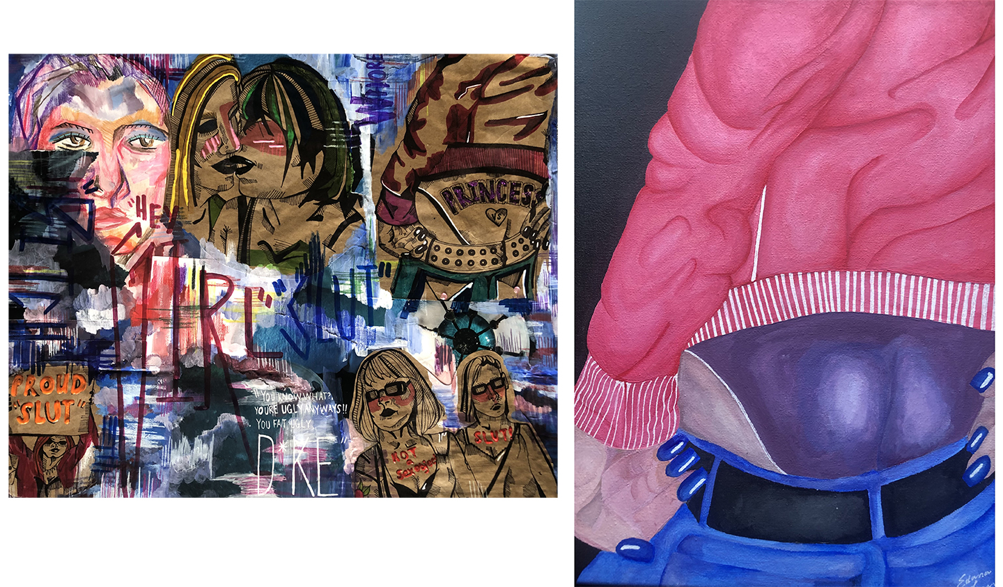 Collage and drawing of person's underwear