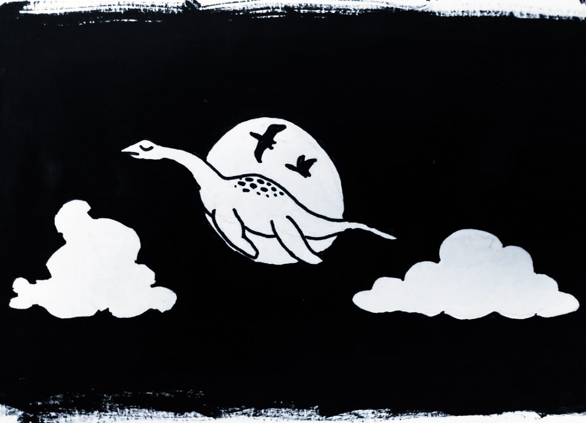 dinosaur with flippers flying