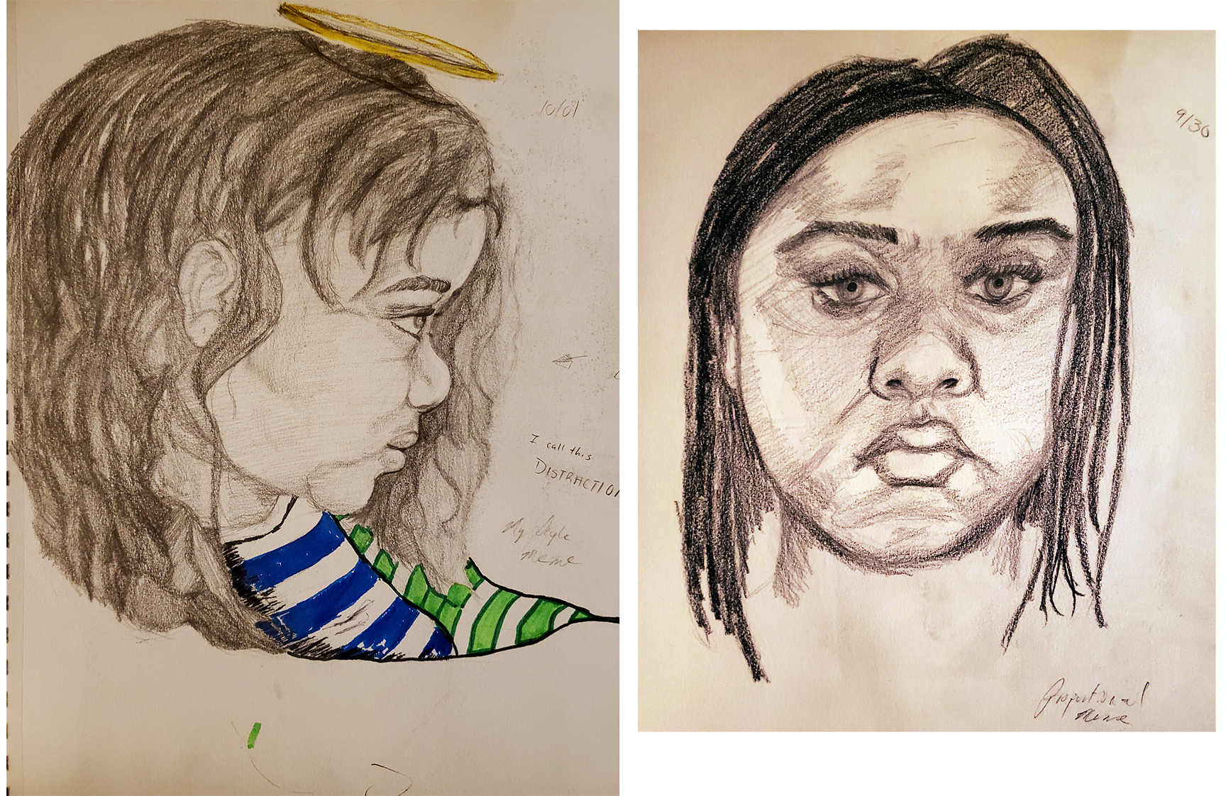 two portraits, one in profile