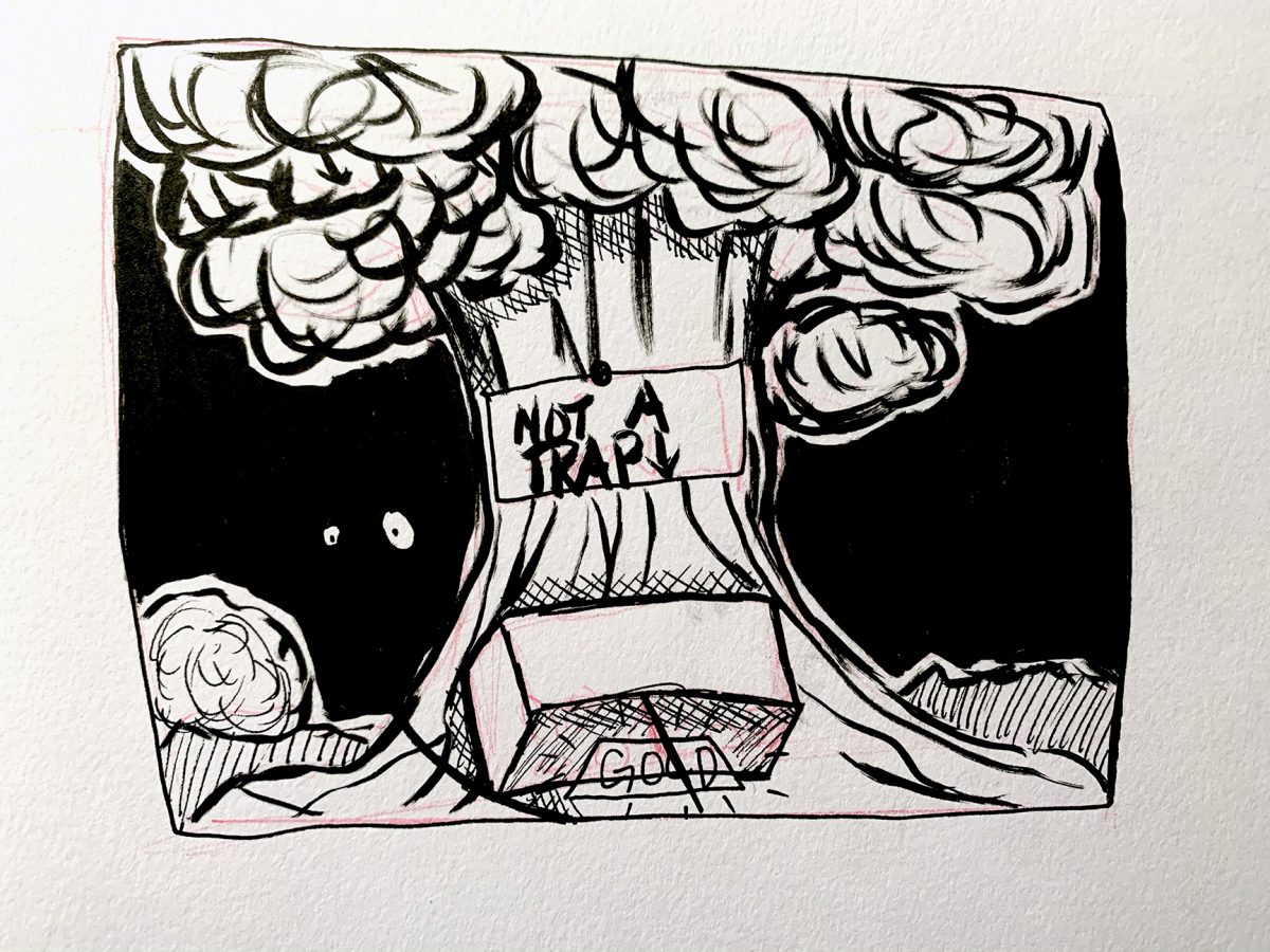 box trap with gold under a tree