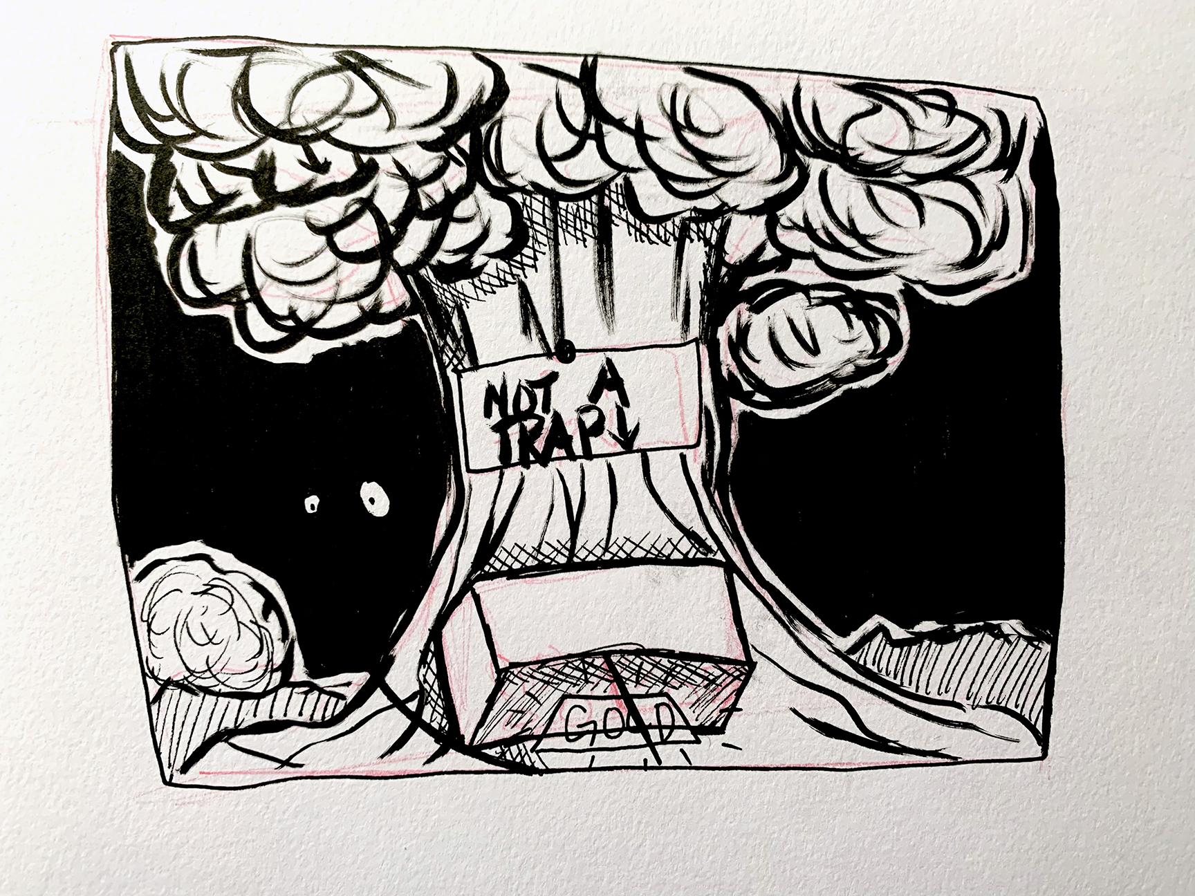 box trap with gold under a tree