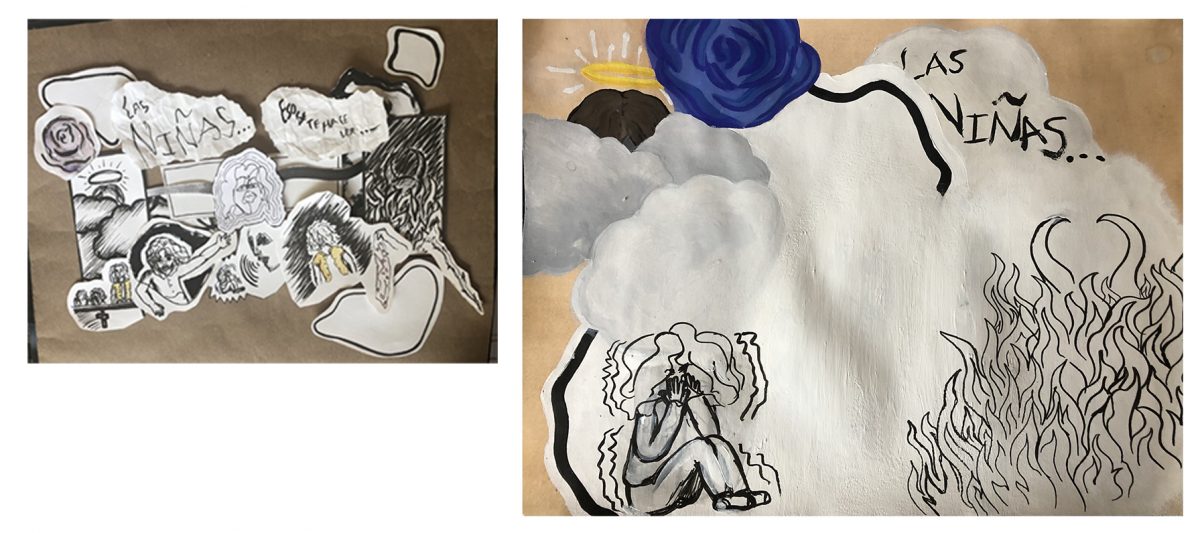 white fluffy collage and drawing