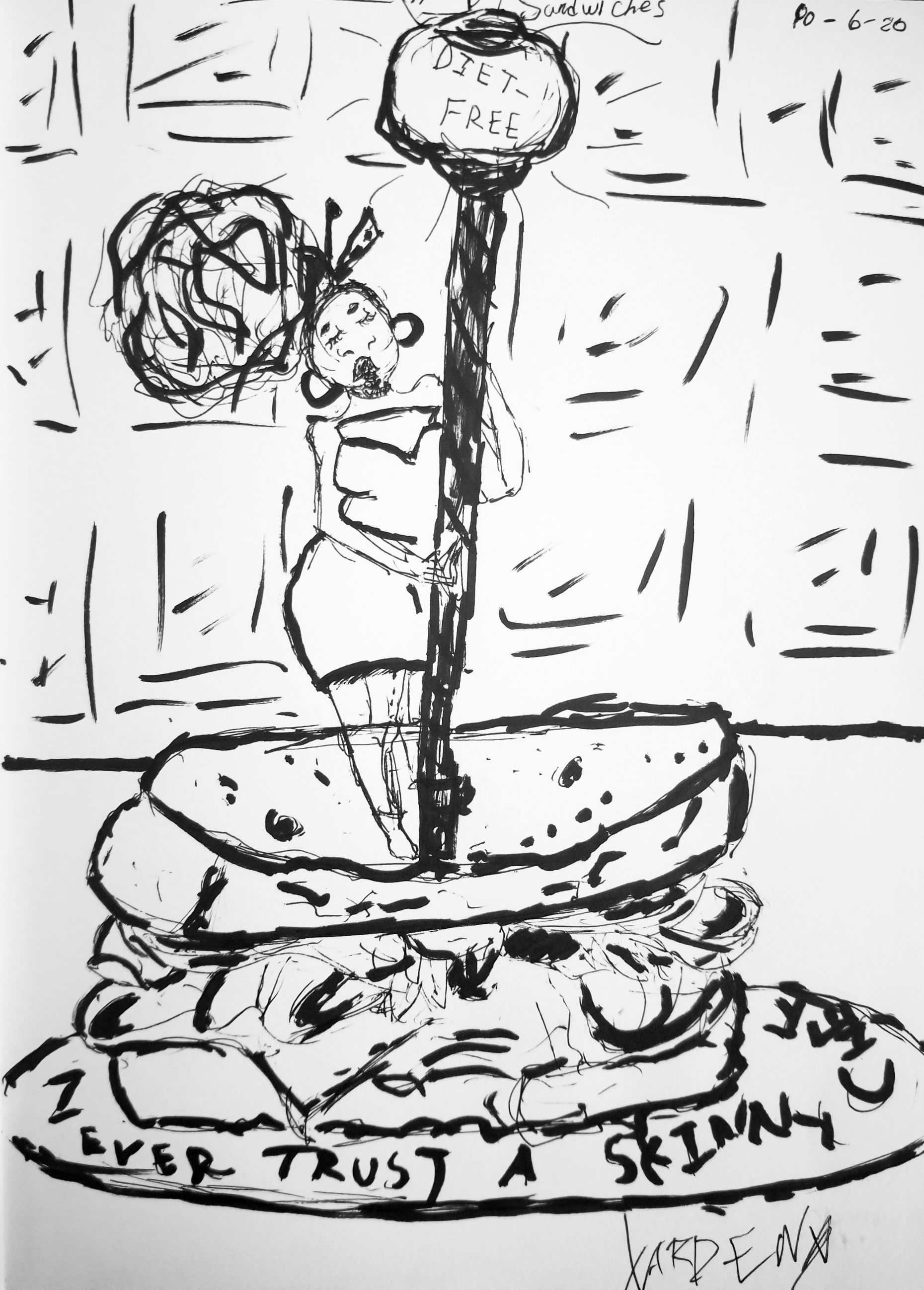 sandwich with a person standing on it