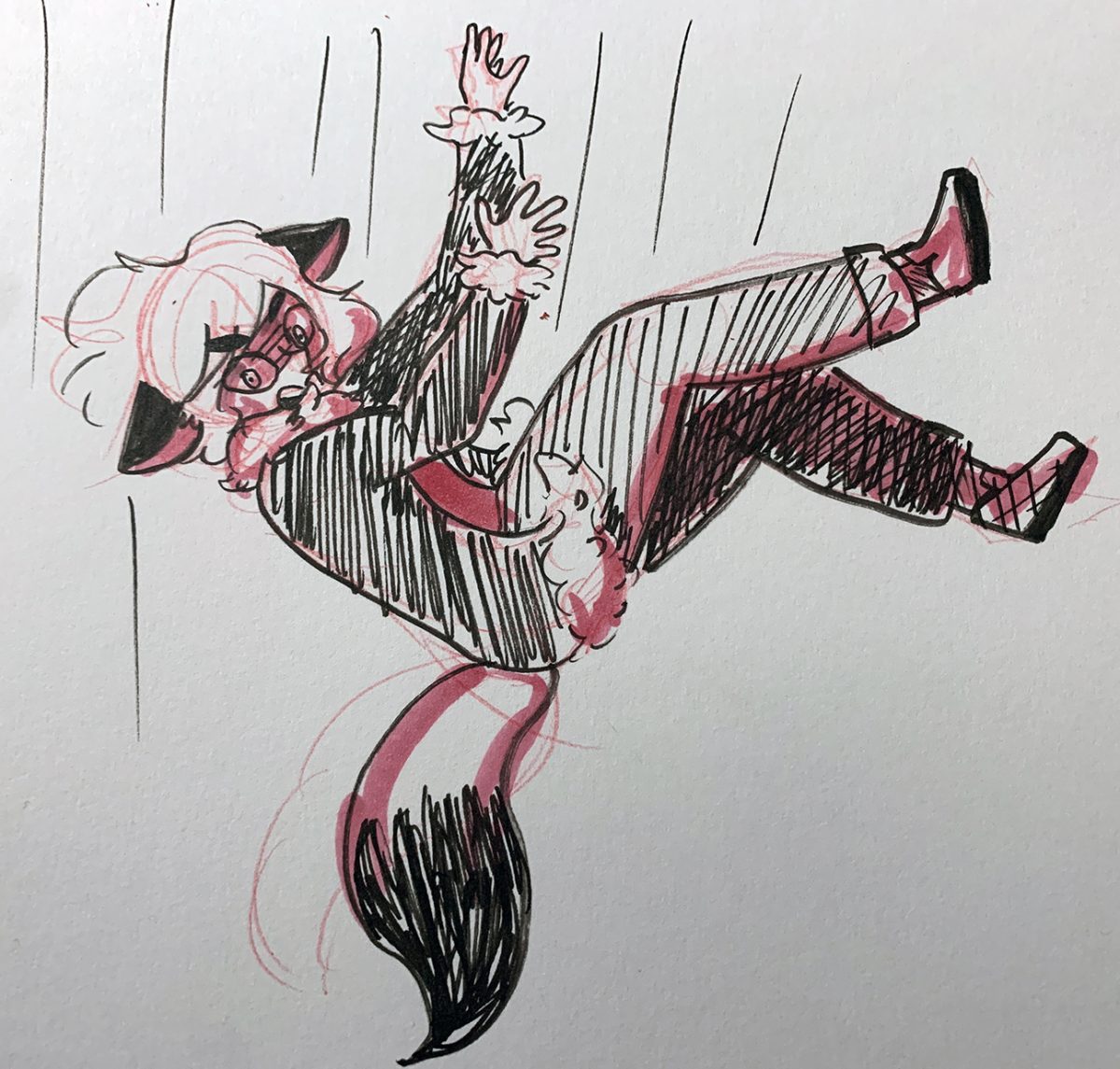 fox-like person falling