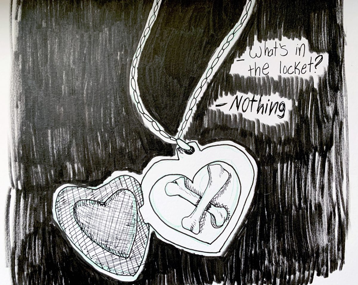 open locket with bones inside