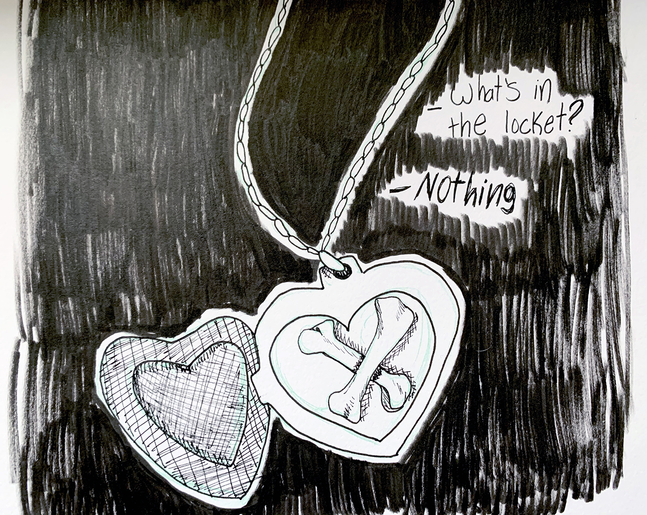 open locket with bones inside