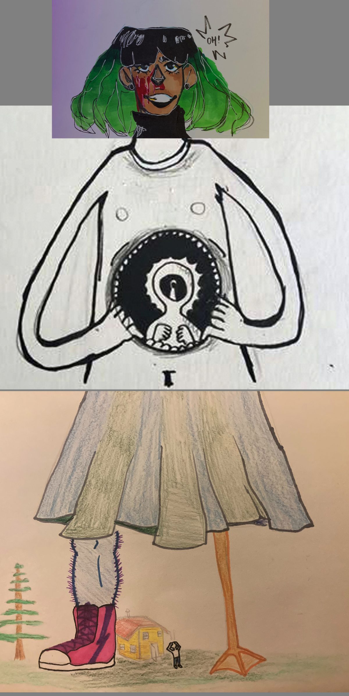 A 3 person collaborative drawing.