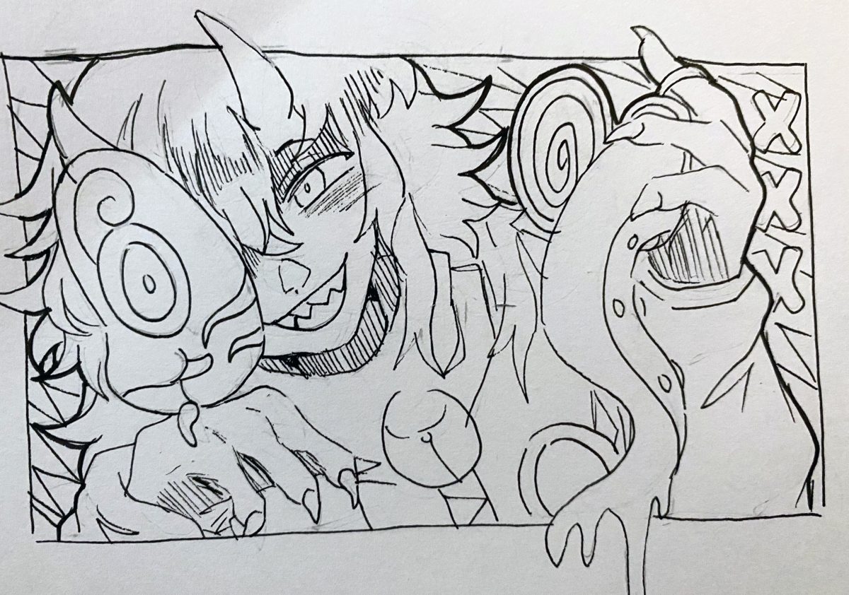 person with horns and claws holding a squid tentacle