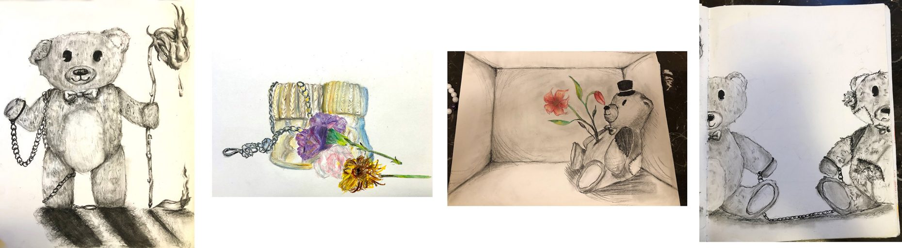 Series of drawings of teddy bears