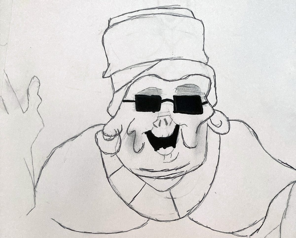 older person wearing pillbox hat and sunglasses