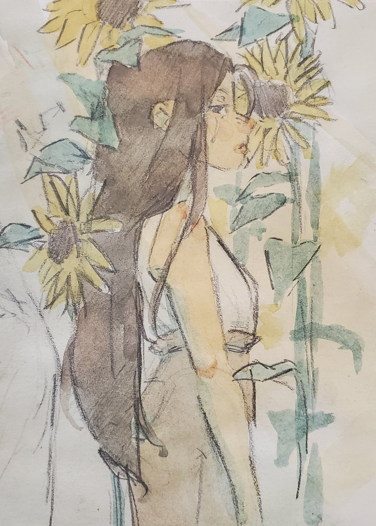 person with sunflowers