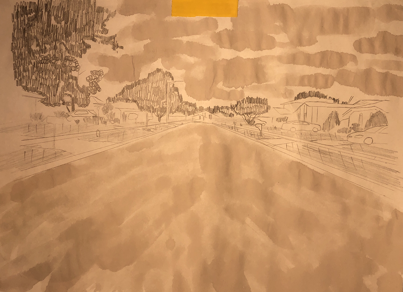 perspective landscape on brown paper