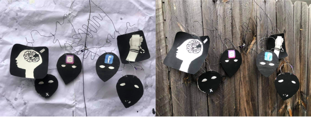 Black and white pieces on a table