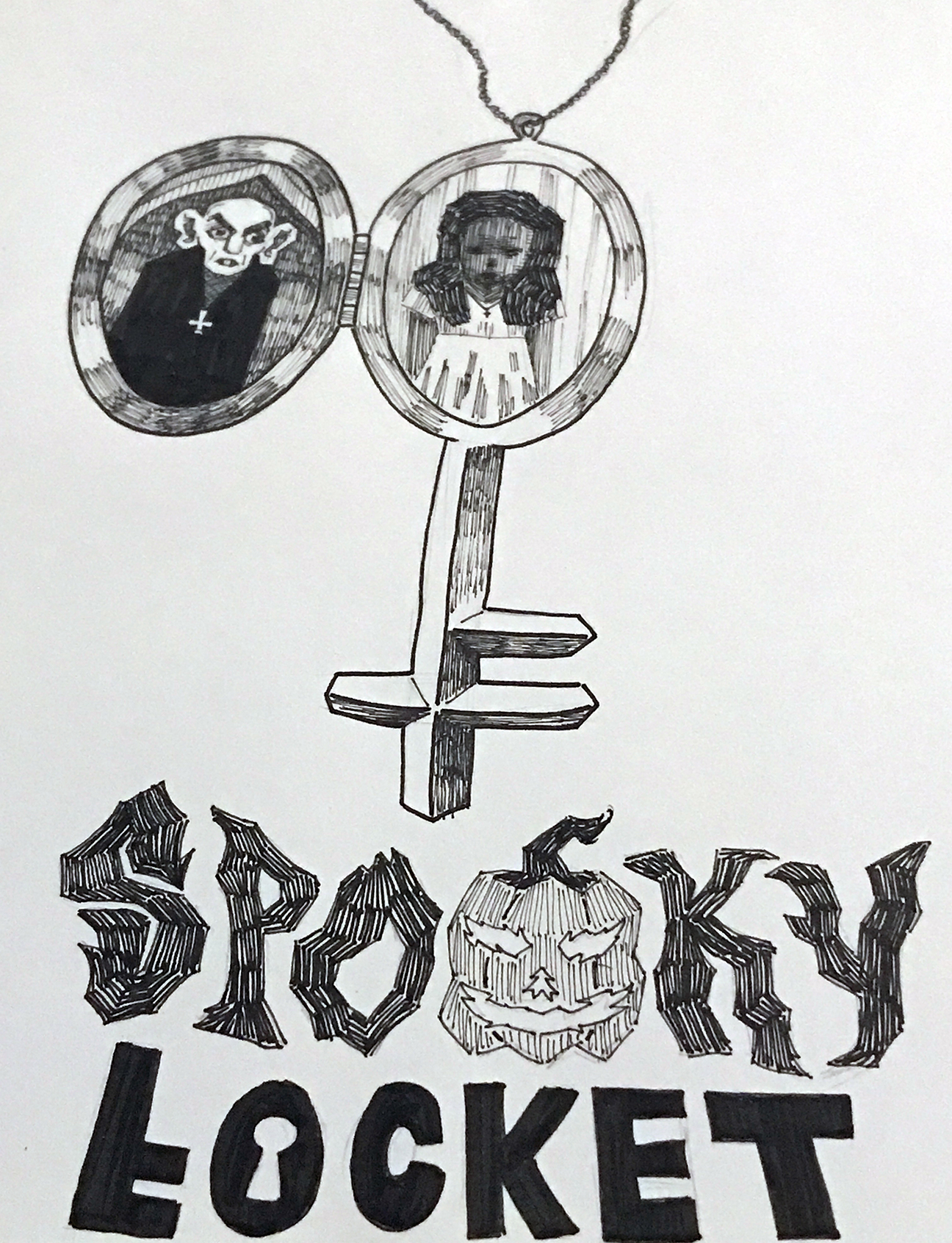 key locket with "spooky locket" written underneath
