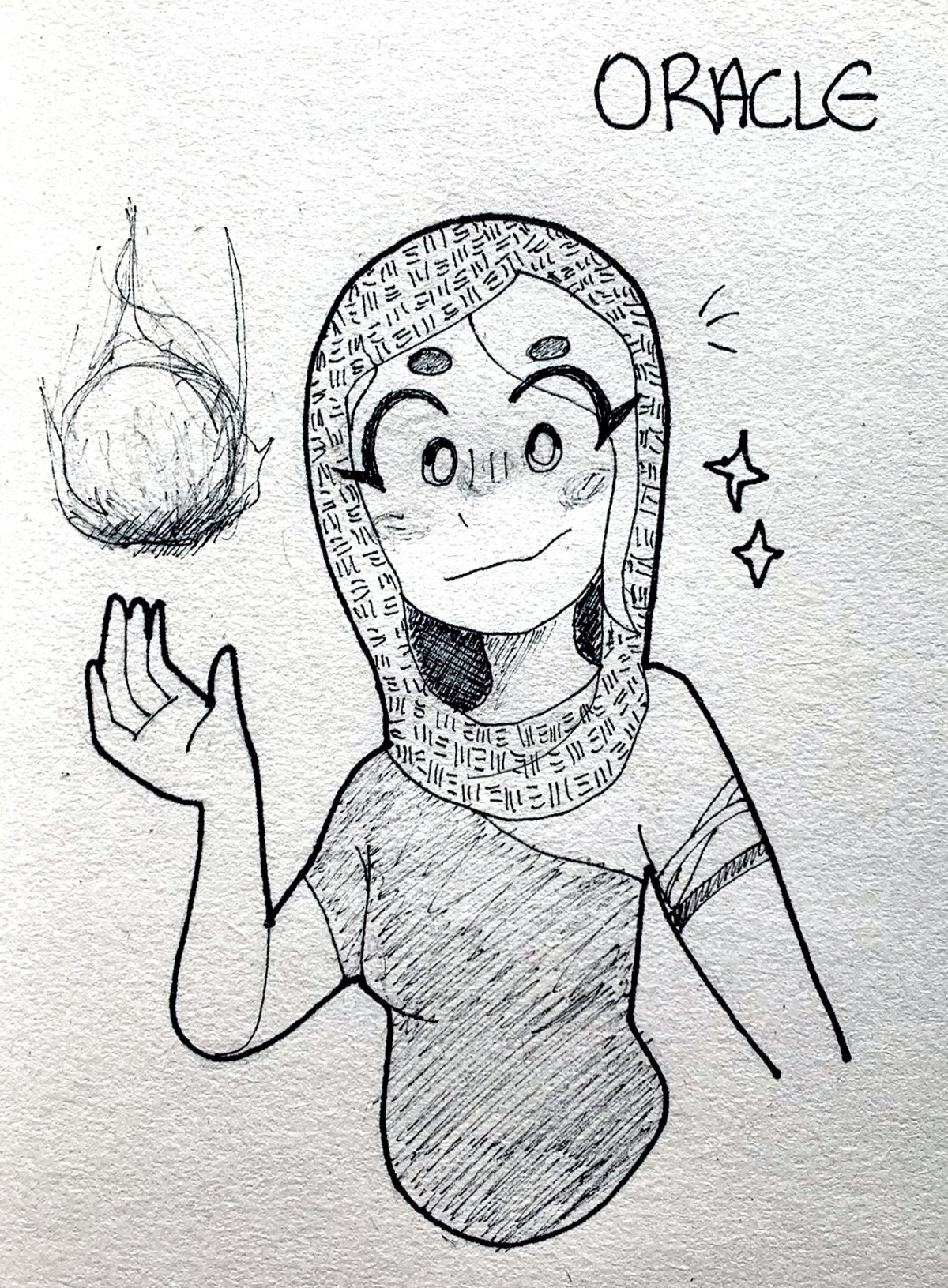 oracle with firery orb and hood