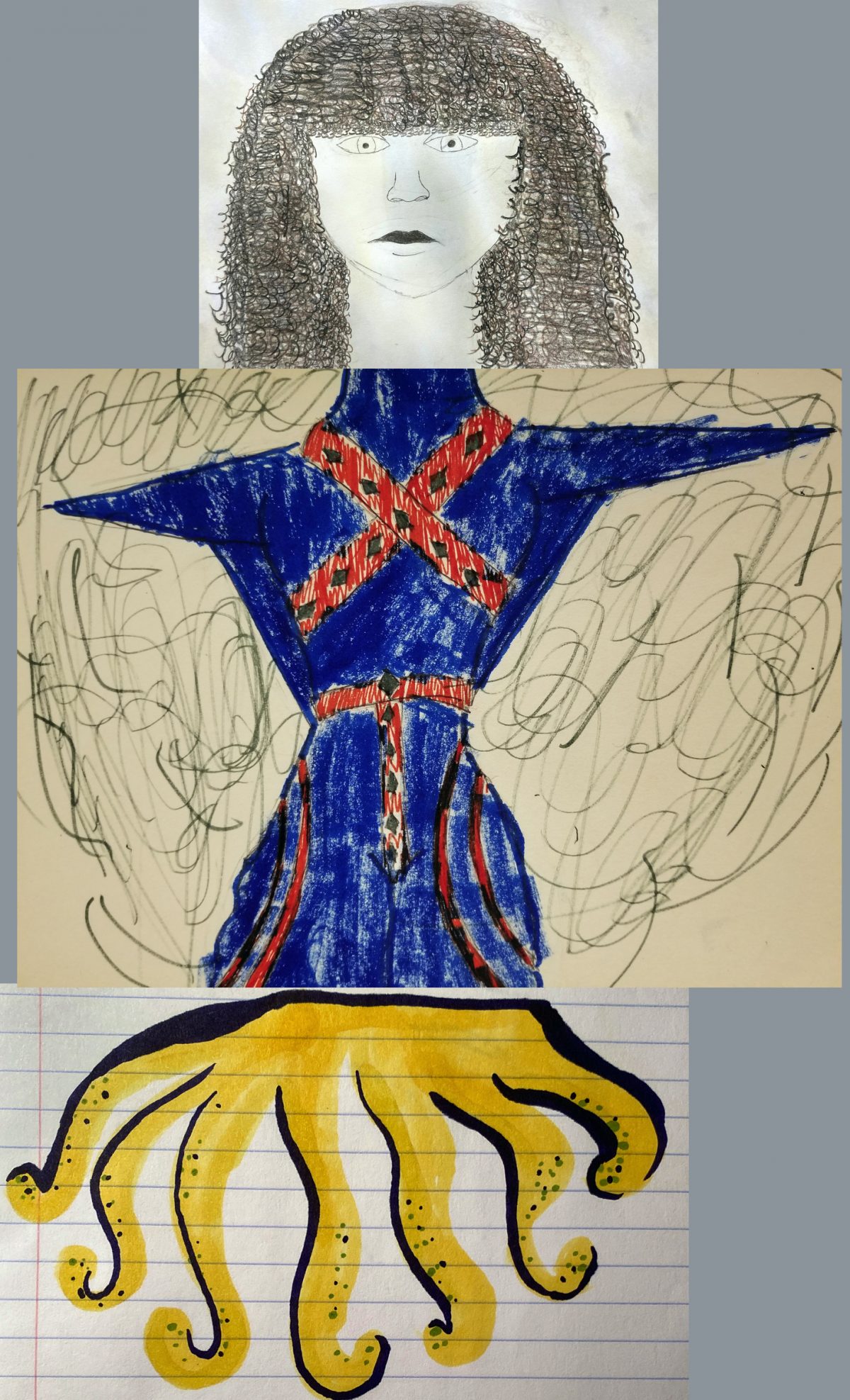 A 3 person collaborative drawing.