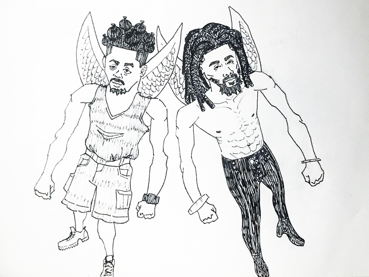 two strong people with wings