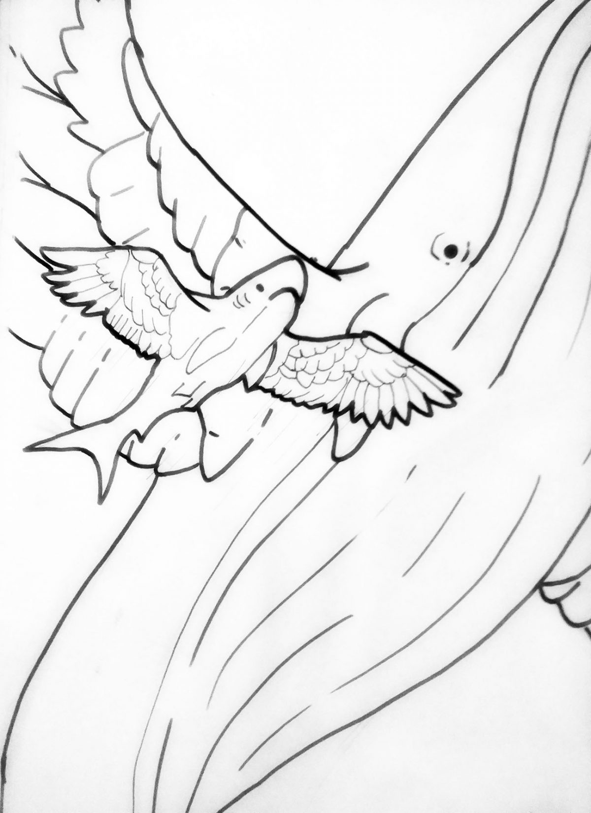 shark and whale with wings