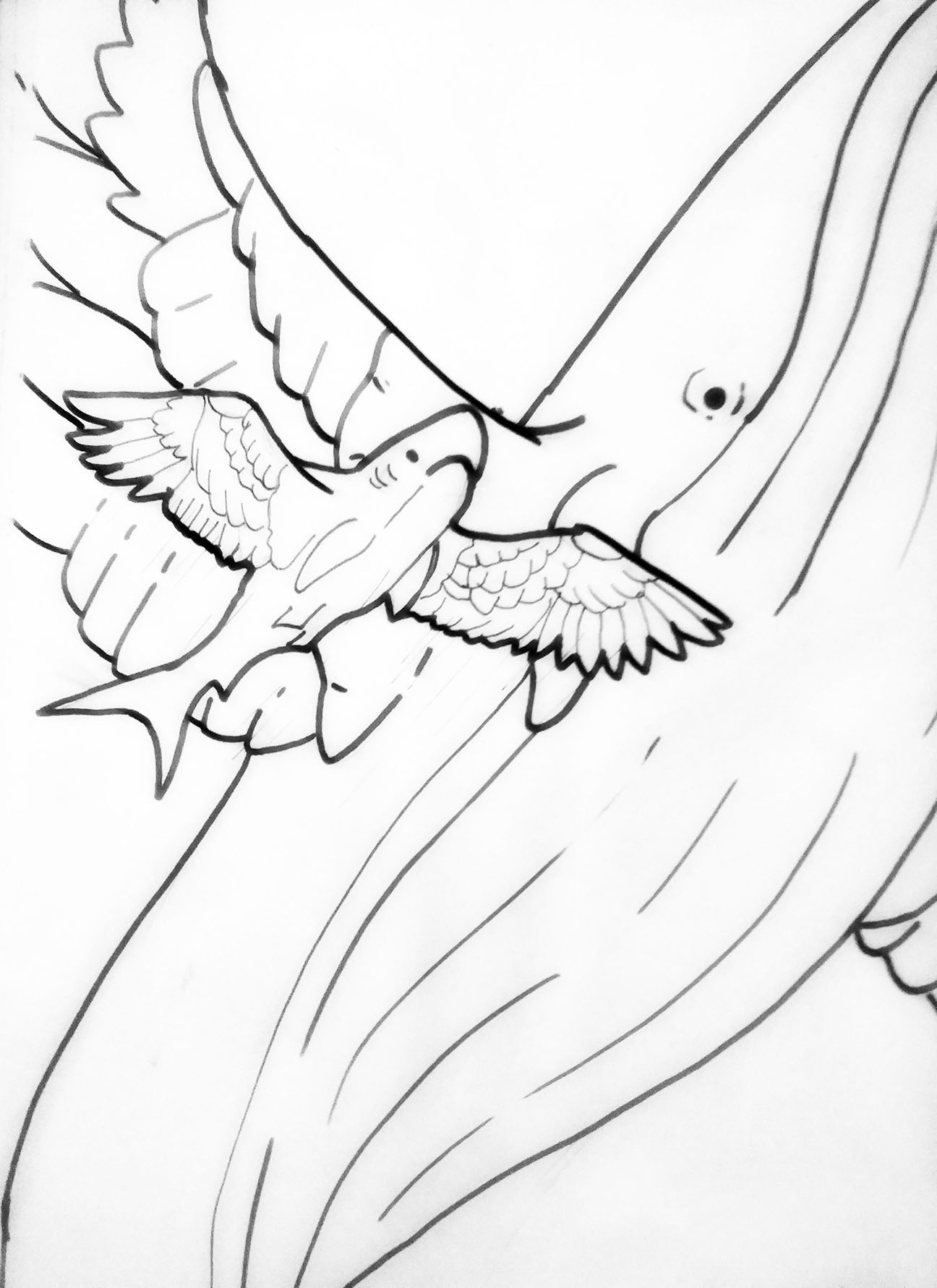 shark and whale with wings