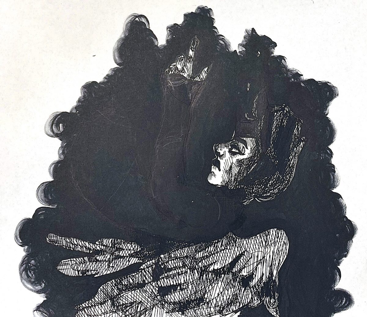 person with wings raising their hand in the dark