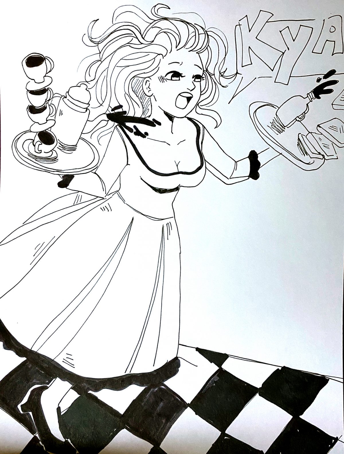 waitress falling with trays