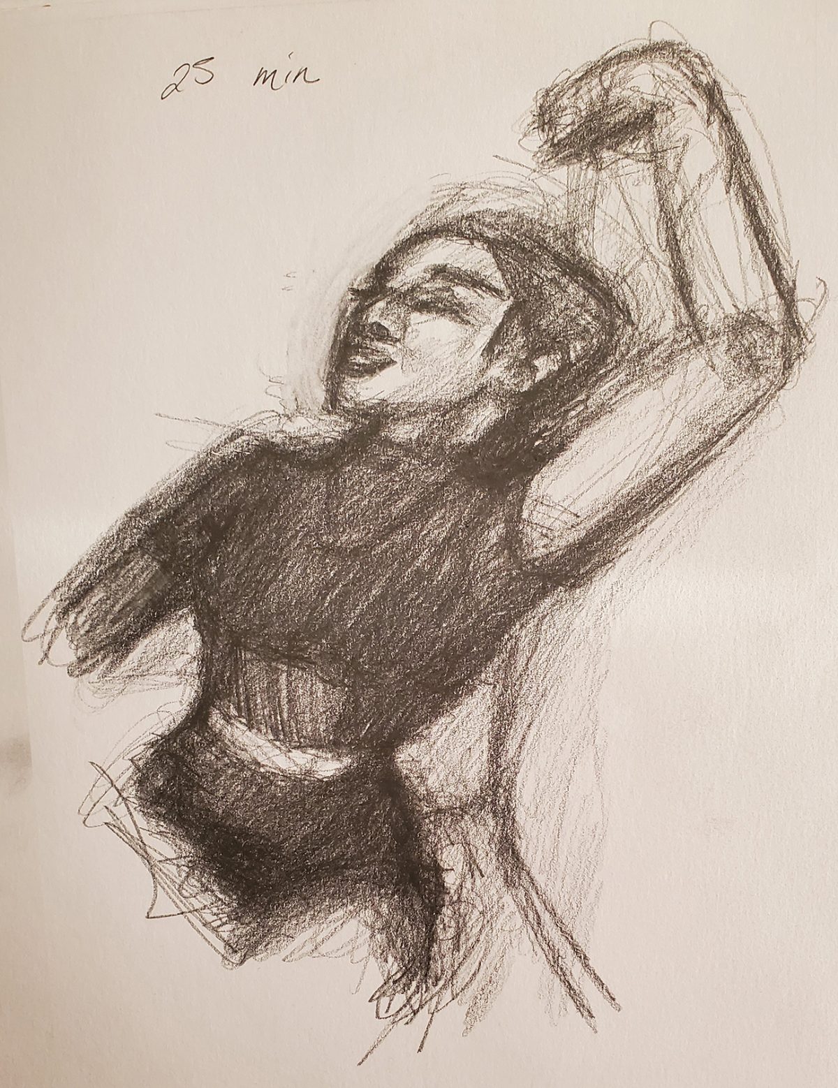 sketch of person with their arm over their head