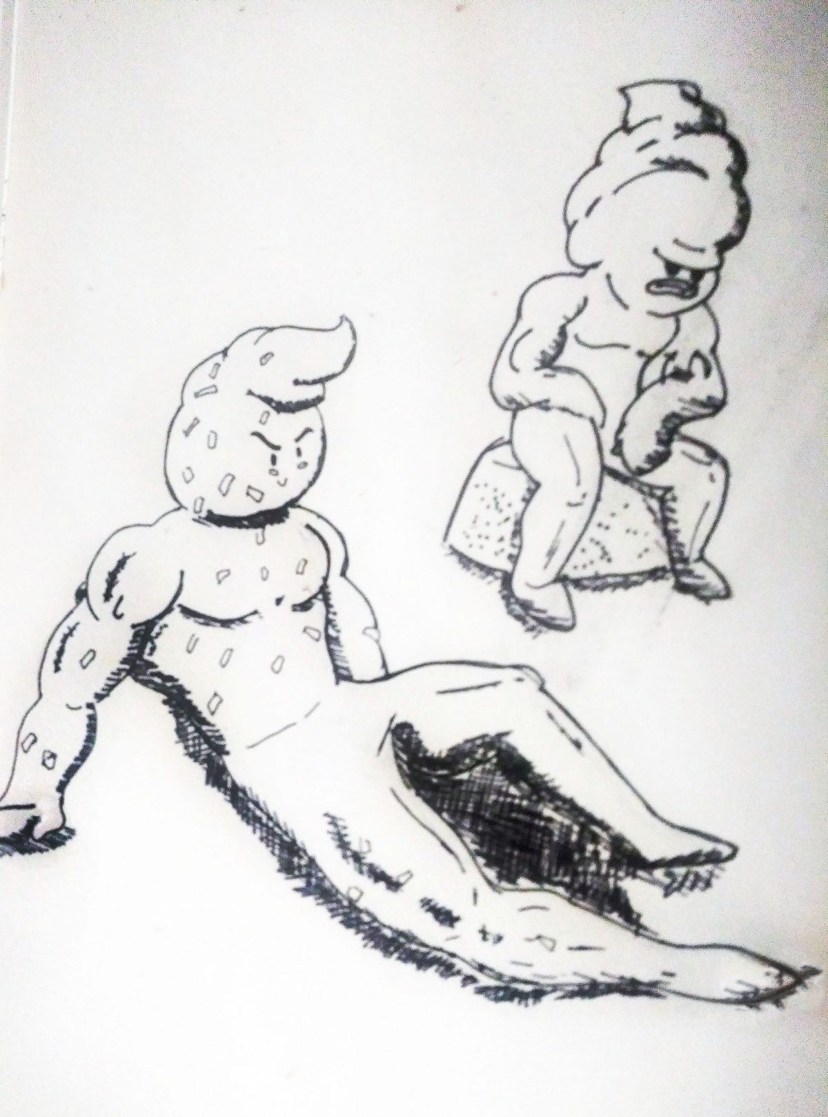 b/w line drawing of anthropomorphized frosting