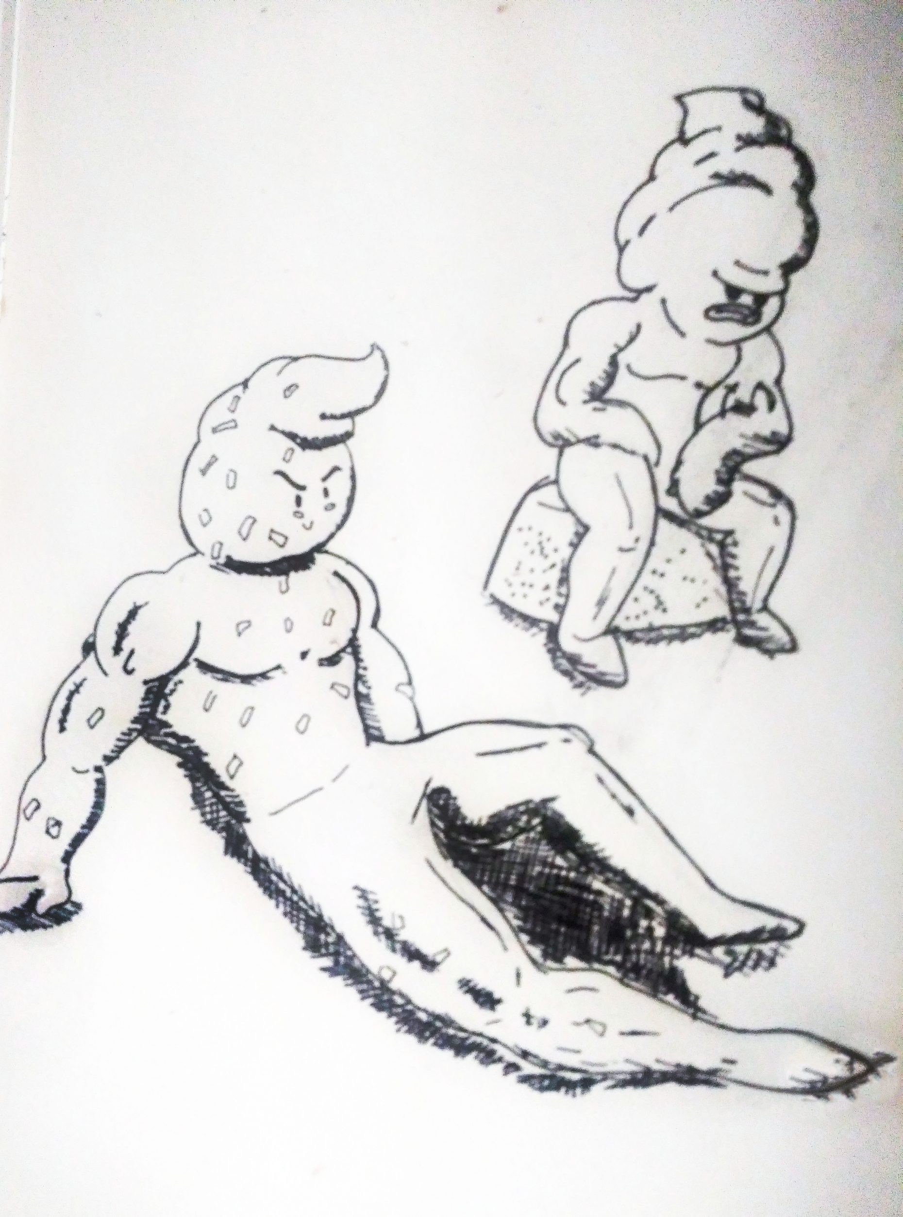 b/w line drawing of anthropomorphized frosting