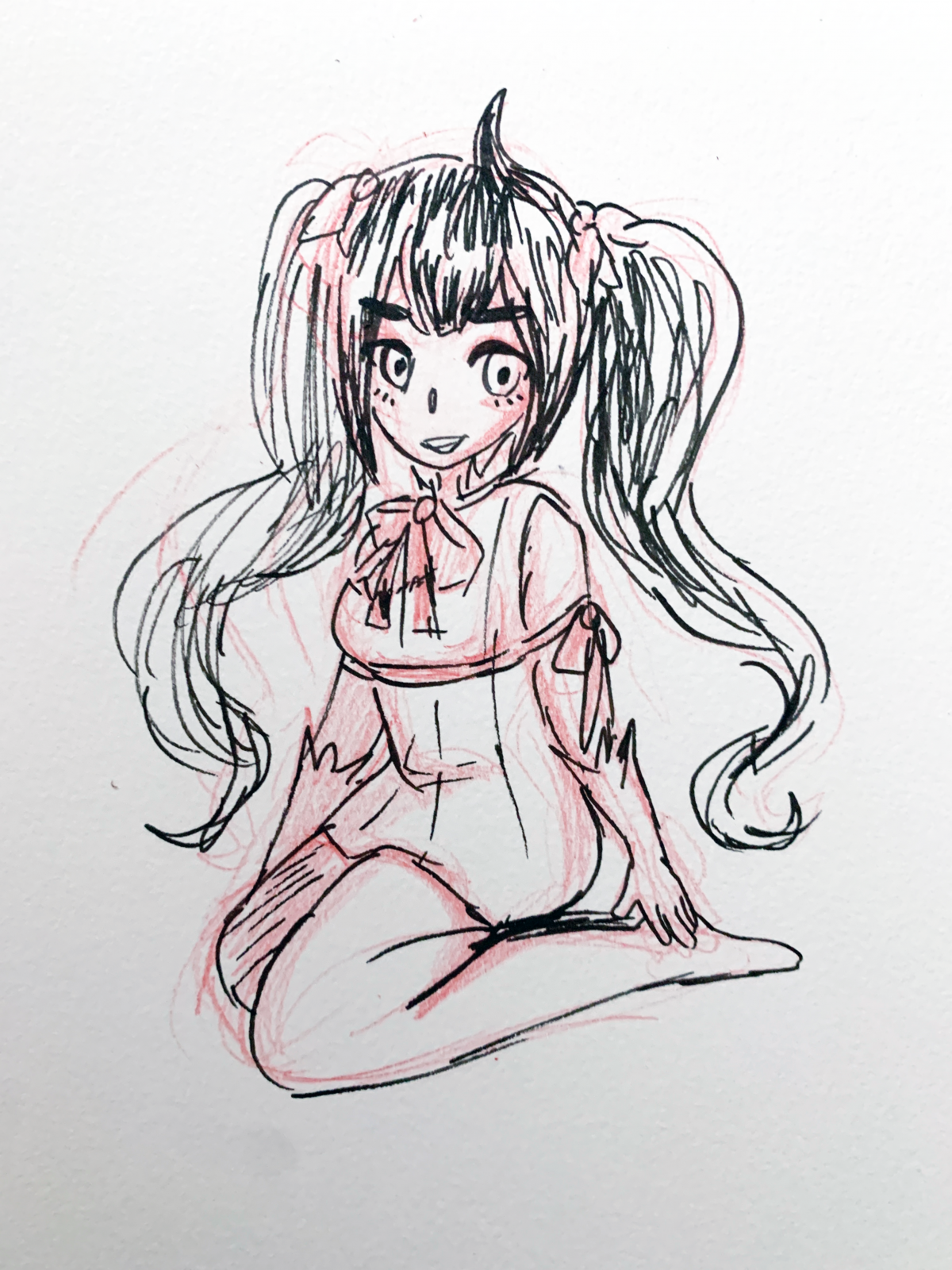 drawing of person with long pigtails