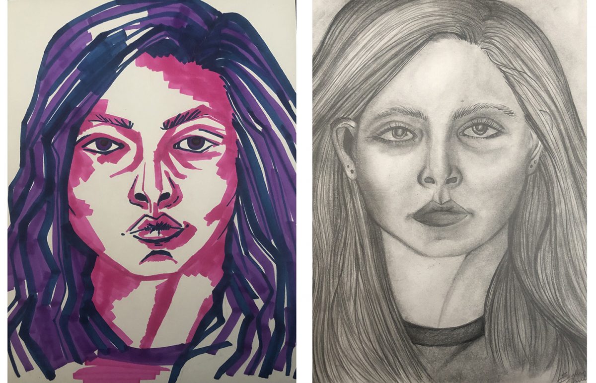 two portraits, one in color.