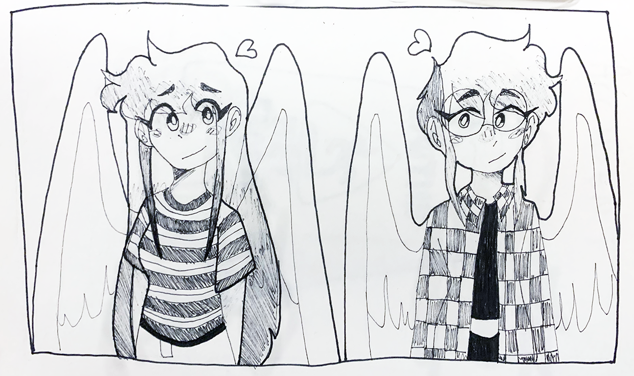 2 people with wings in love