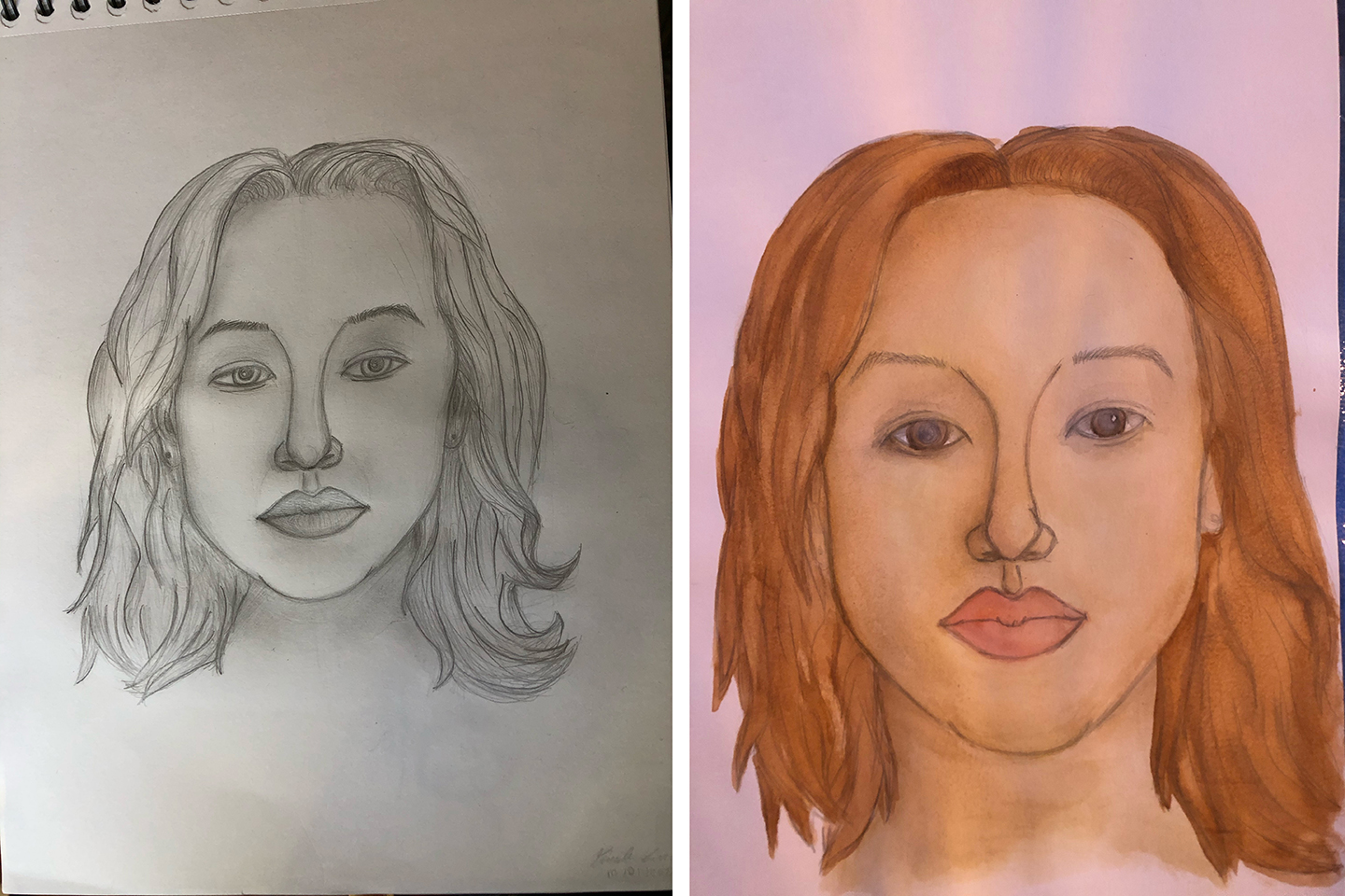 two portraits, one in color