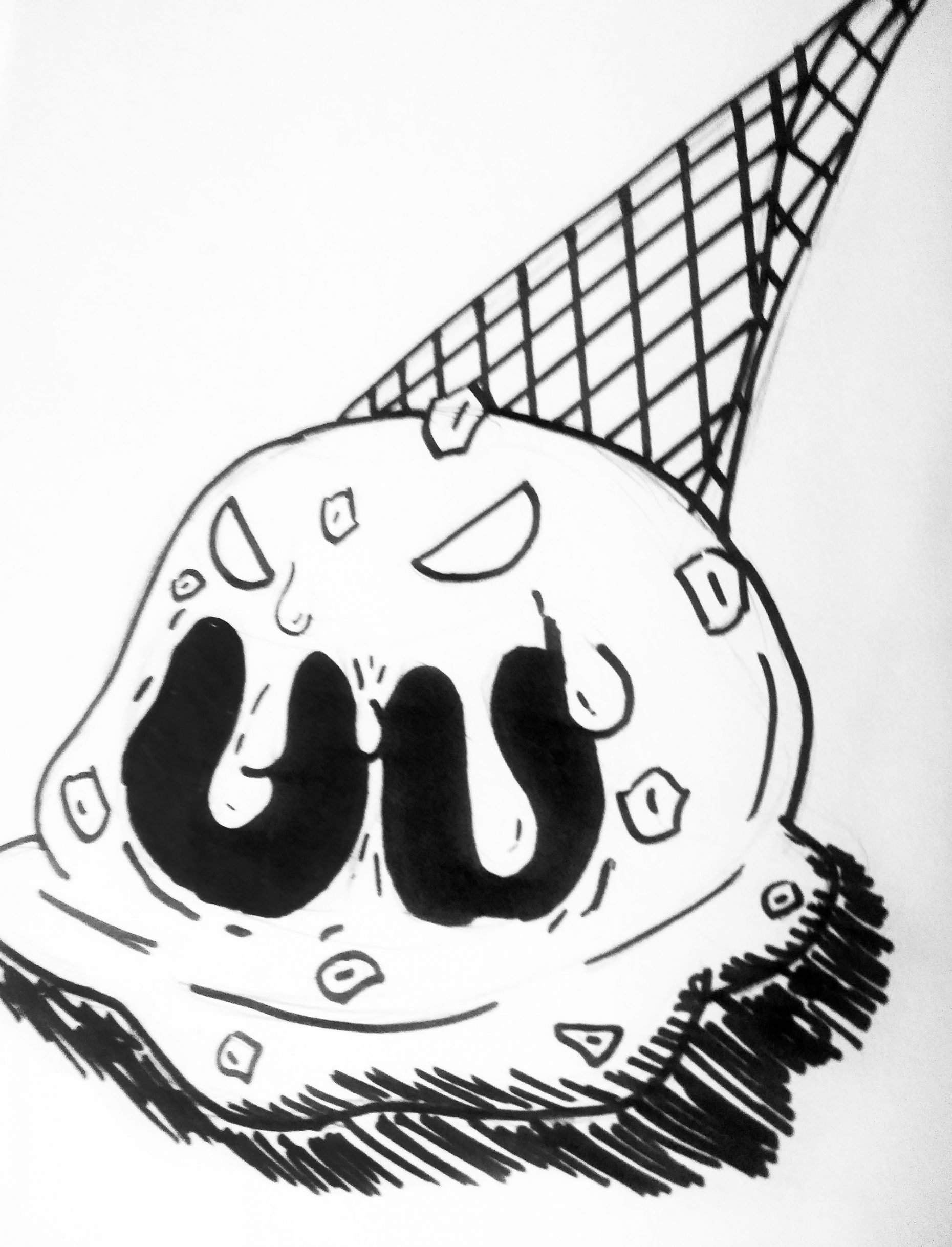 Melting ice cream cone that looks like a skull