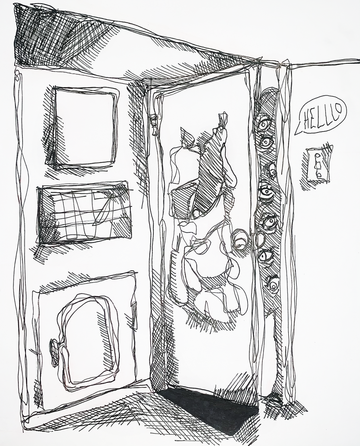 eyes looking through a crack in the door