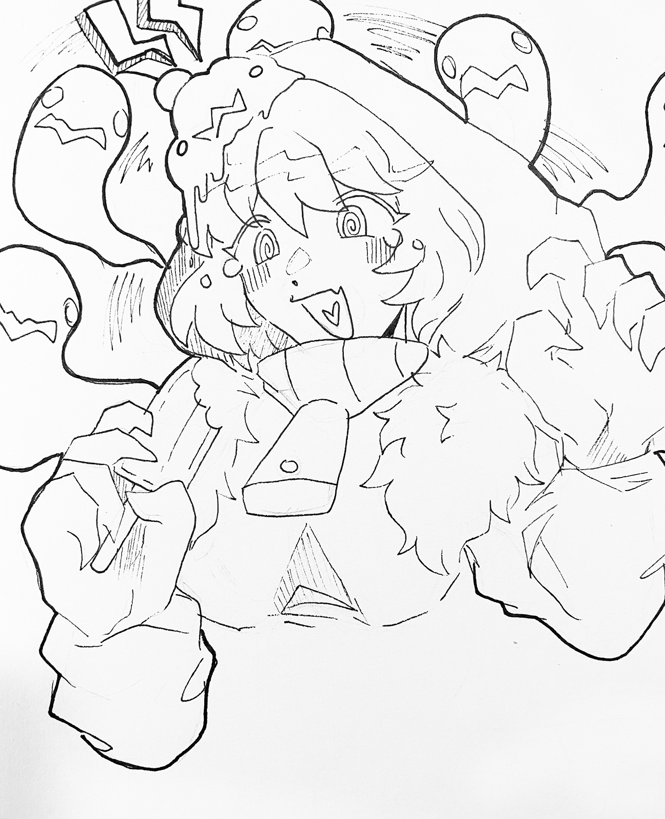 person with ghosts around their head