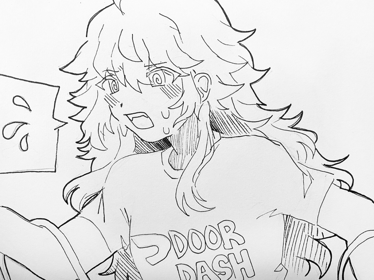 person wearing a door dash teeshirt