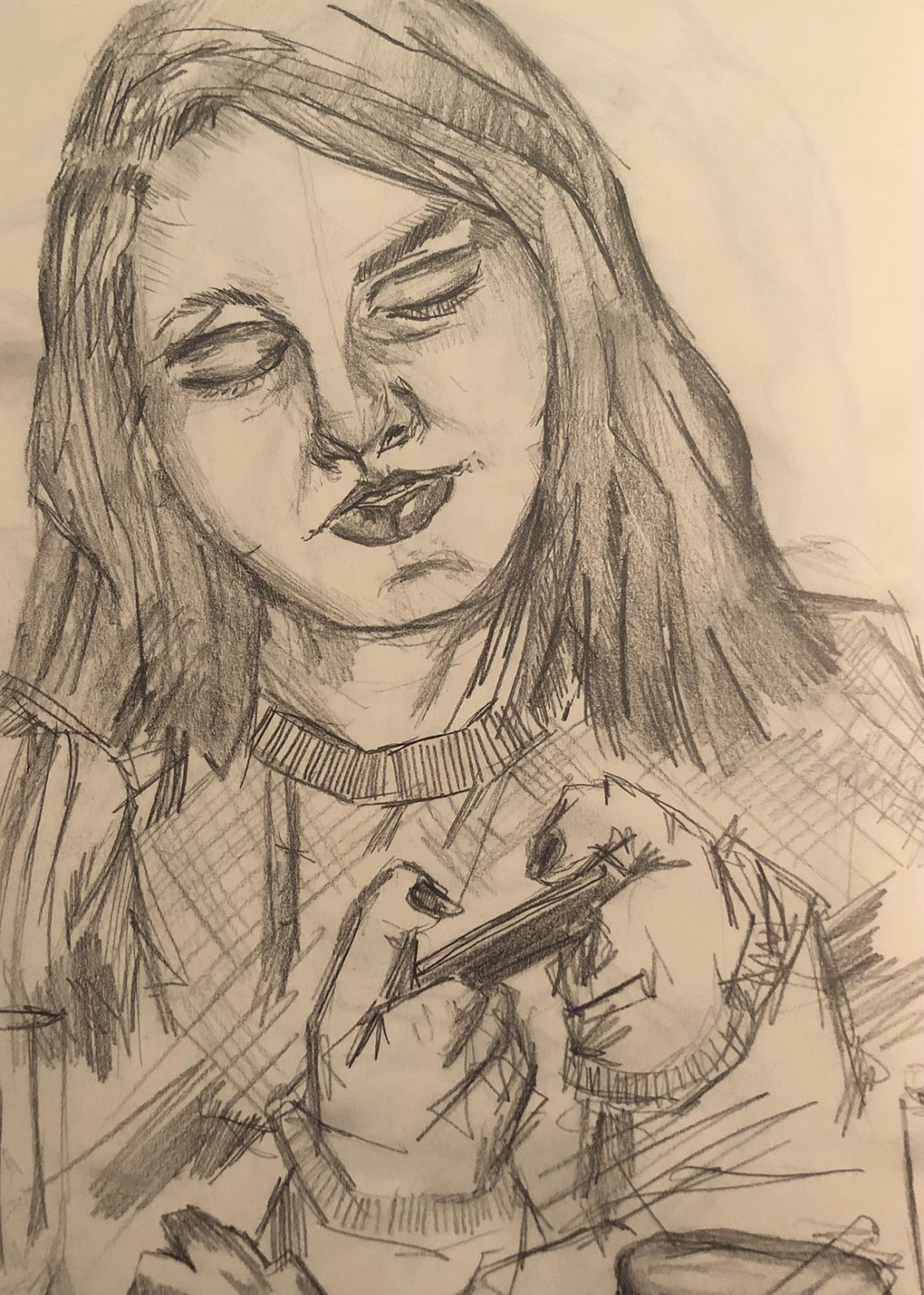 sketch of person texting