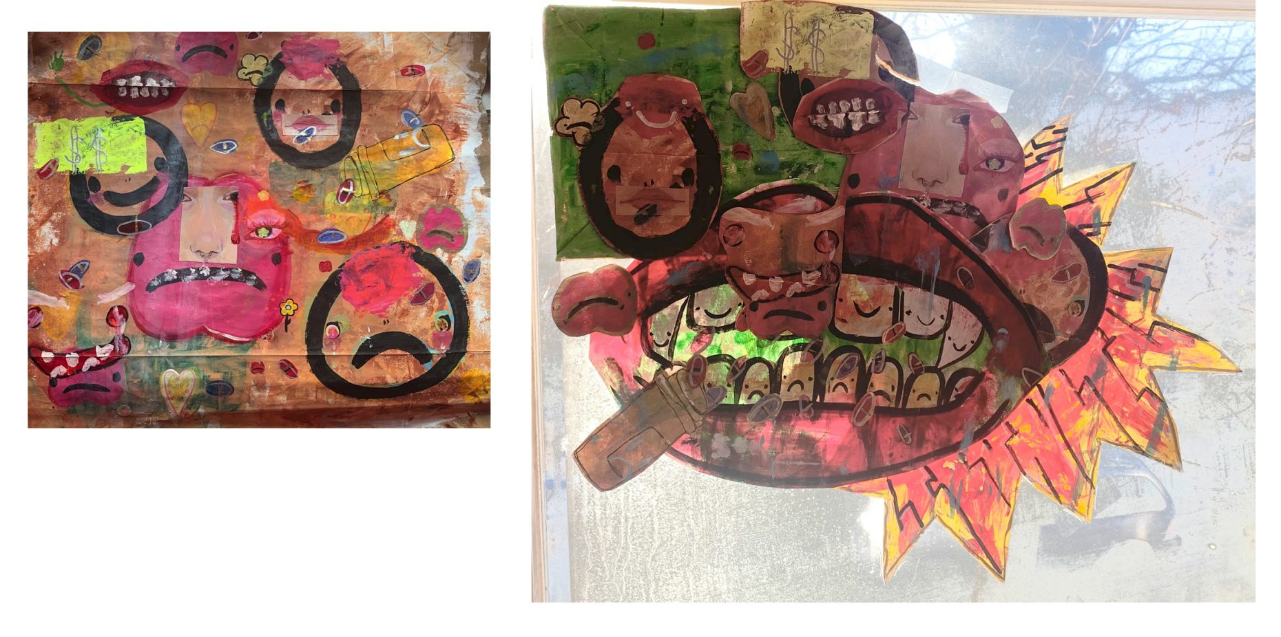 Collage with sad faces and a mouth