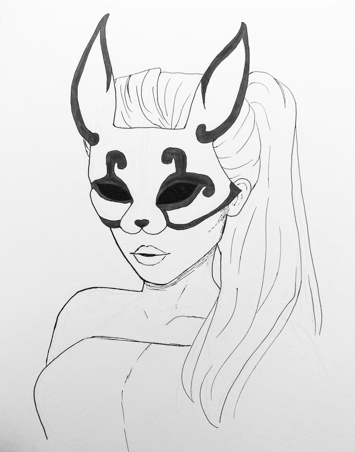 person wearing a fox-like mask