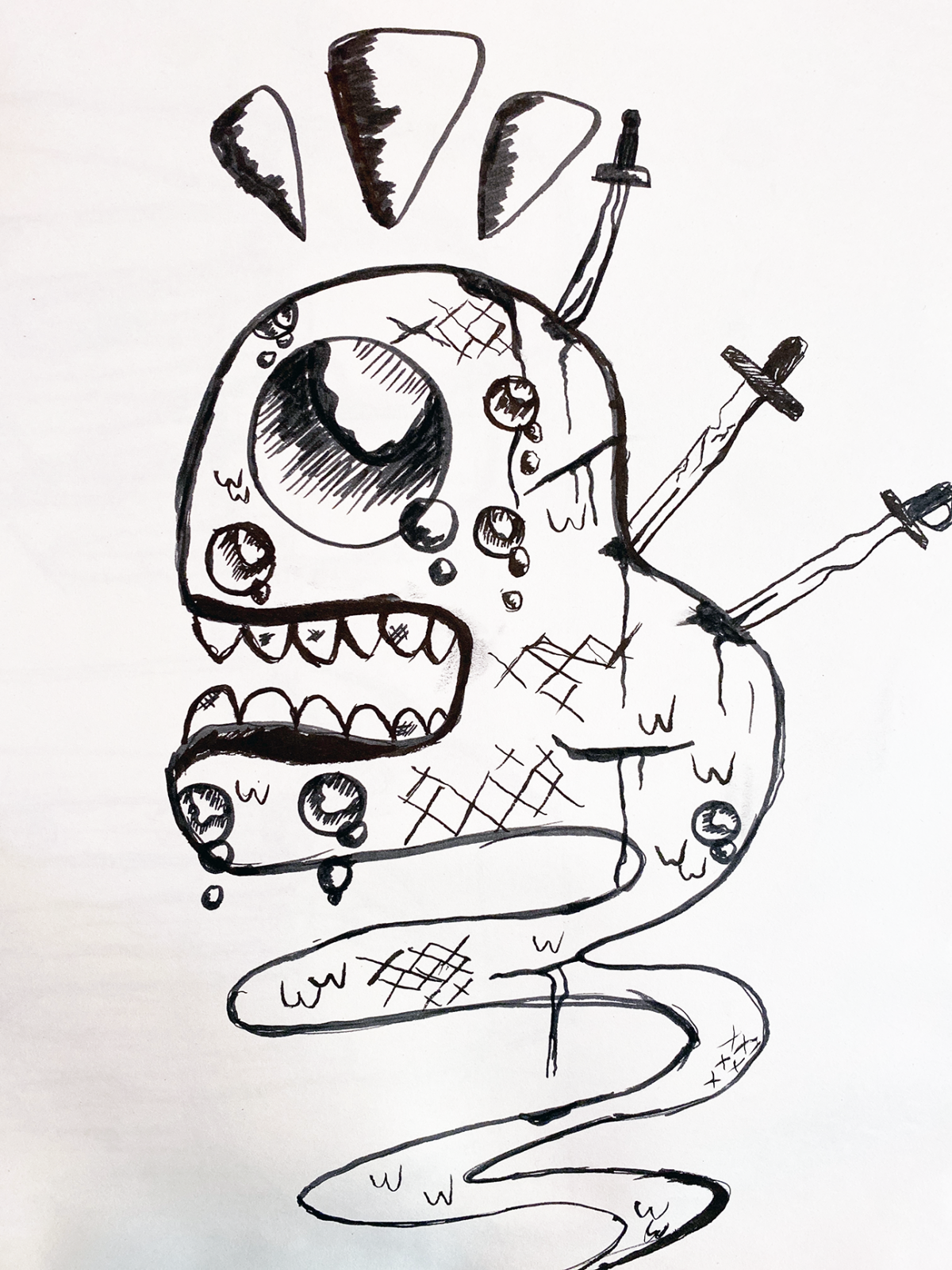 snake with knives in its back