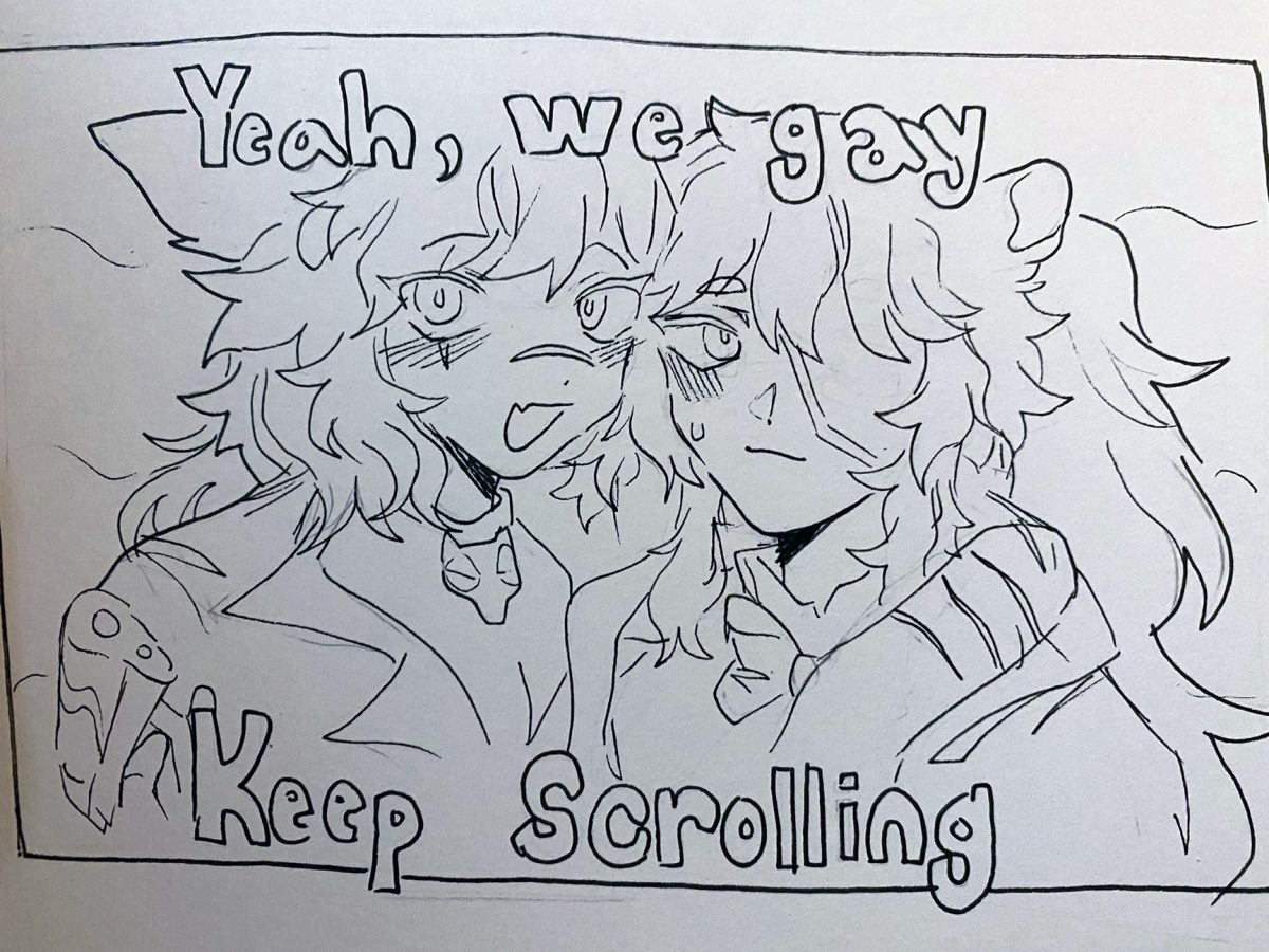 two people, says "Yeah, we gay Keep scrolling"