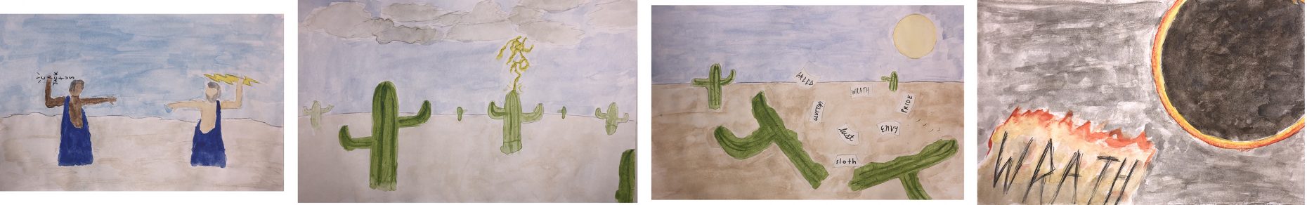 Four drawings with a desert theme