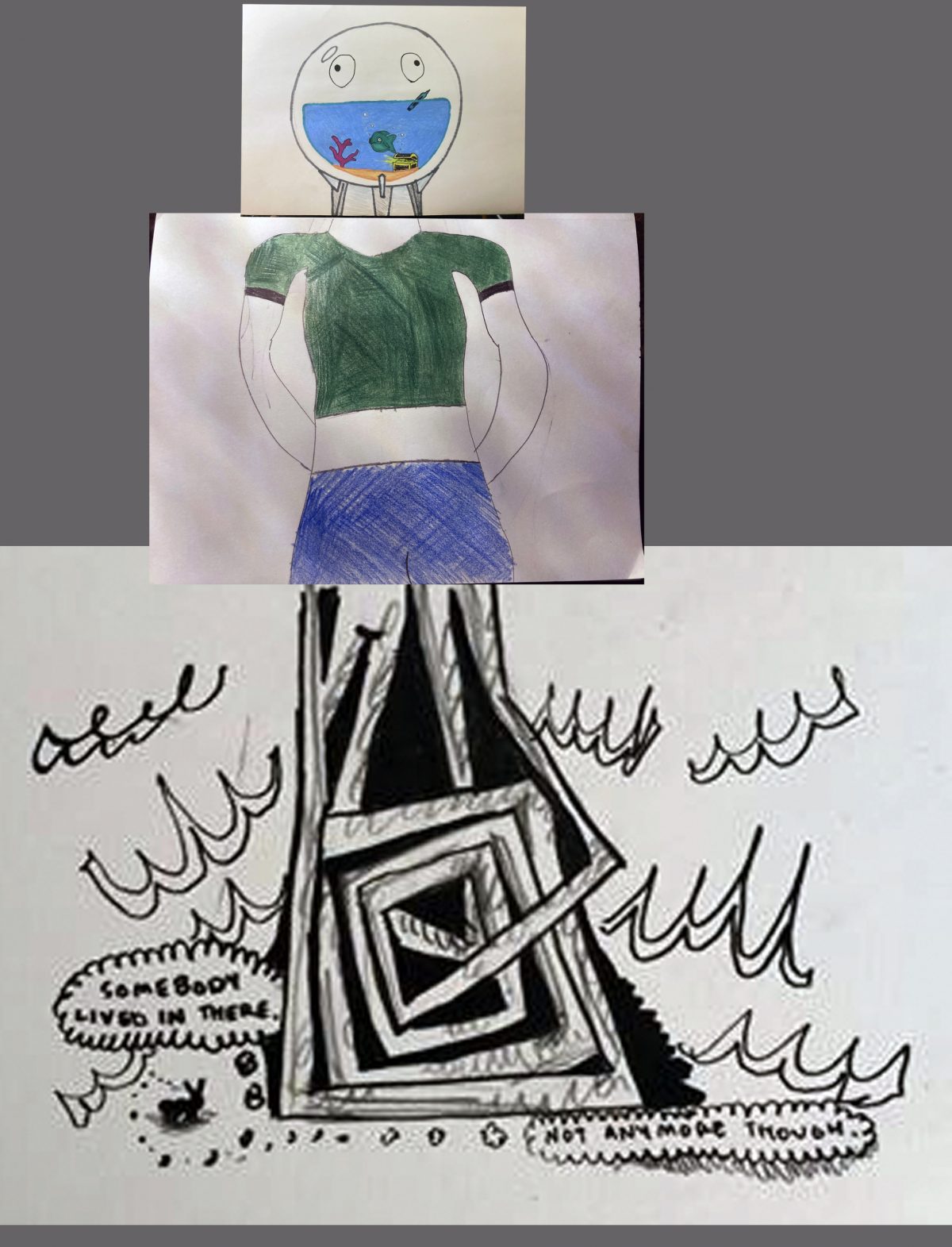 A 3 person collaborative drawing.