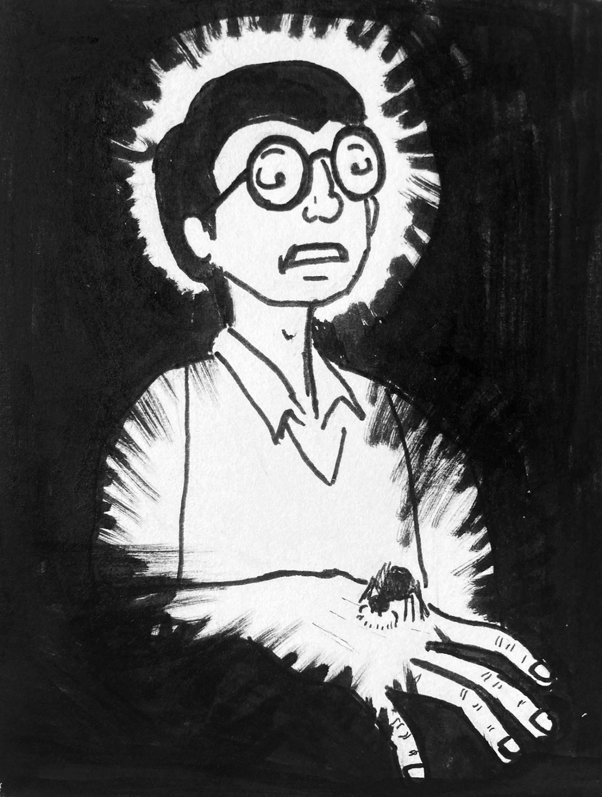 person with spider on their hand